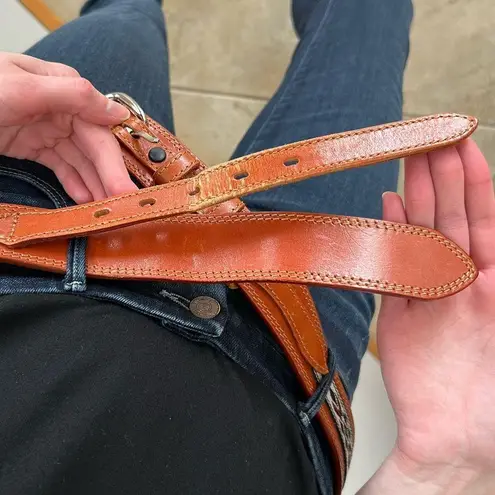 Southwestern Brown Leather Woven Patterned Belt Cowboy Rodeo