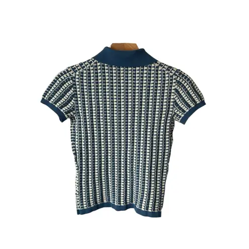 Truth By Republic Polo Shirt Womens Size XS Short Sleeve Blue White Jaquard NWT