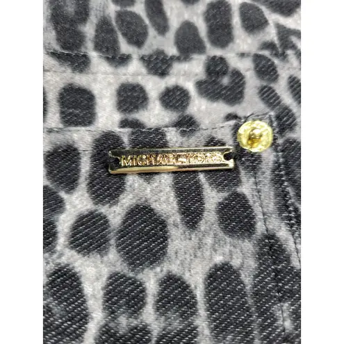 Michael Kors Womens Jeggings Size L Black Gray Leopard Print Pull On Stretch Size L