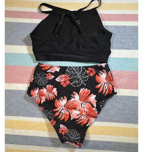 None NWOT High-Neck Bikini Set – Floral & Black (Size S)