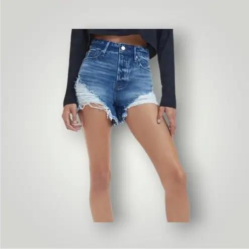 Good American  Bombshell Denim Jean Shorts Distressed Highrise Raw Hem Size 00/24 - Image 5