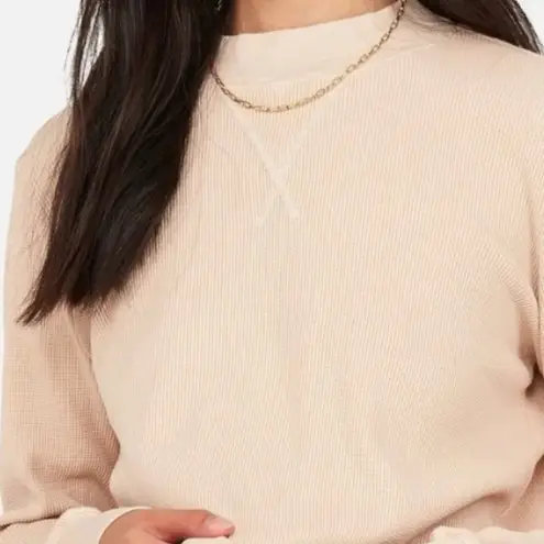 Mate the Label Organic Cotton Thermal Boxy Crop Long Sleeve Top Latte Tan M