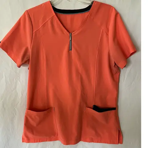 Scrubstar Women's Orange Scrub Top Medium Zipper Neckline Workwear