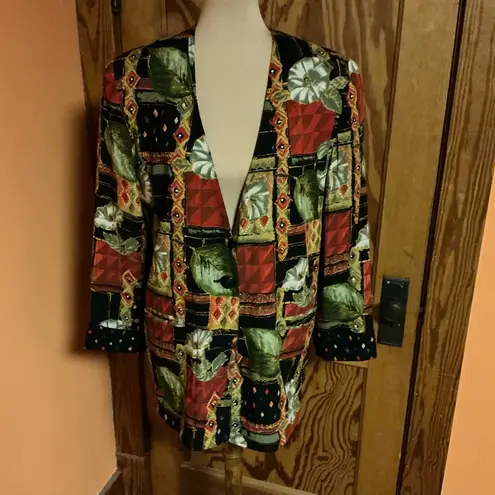 Vtg 80s bright colorful patchwork and floral blazer Size 14