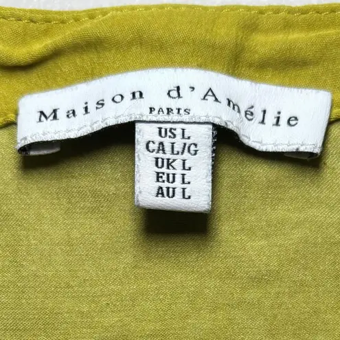 Maison D'Amelie Paris Lime Green Faux Silk Short Sleeve Top L Large Lightweight