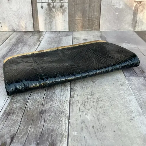 VTG Shirl Miller Purse Clutch Black Gold Framed Reptile Snake Glam Retro Boho