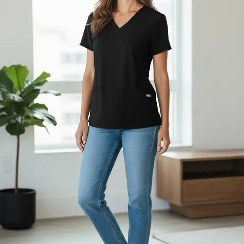 FIGS Women's Black  Scrubs Shirt Top Size Small Medical Nurse Office Tech V-Neck