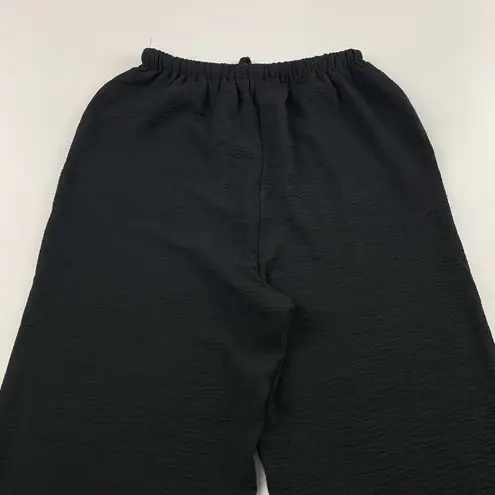 Solai Black Textured Crepe Pull On Wide Leg Pant M Size M