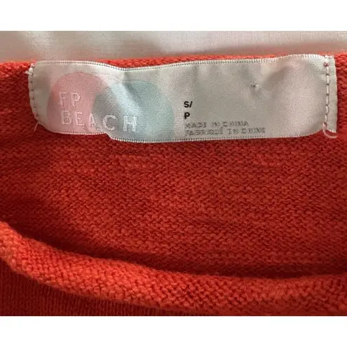 Free People  Beach Sweater Size Small Orange Boxy Pullover Oversize Lagenlook