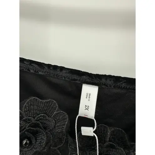 Rosegal Top 2X Black Velour Floral Tie Whimsigoth Renaissance Witch Cosplay