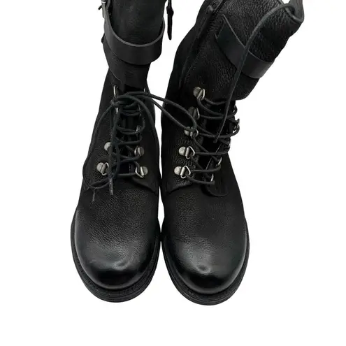 Miz Mooz Black Booties Leather Punk Goth Grunge SZ 36 Textured Lace Up White Fur