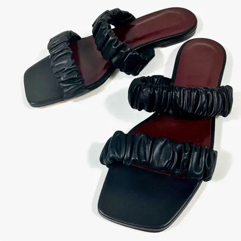 Staud Maya Ruched Slide Sandals Black EU 40 NEW Leather Double Strap Logo Size 9.5