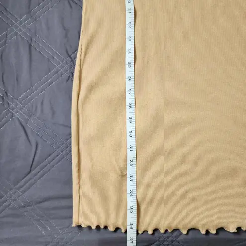 VERO MODA Dress Large Tan Ribbed Short Sleeve Mini Organic Cotton Stretch NWT