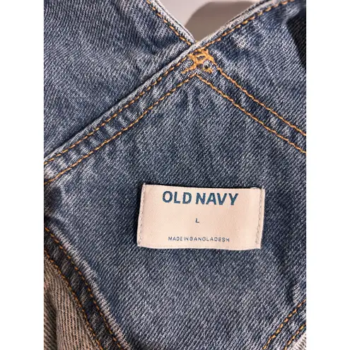 Old Navy  denim shortalls size L overalls shorts dark wash cuffed