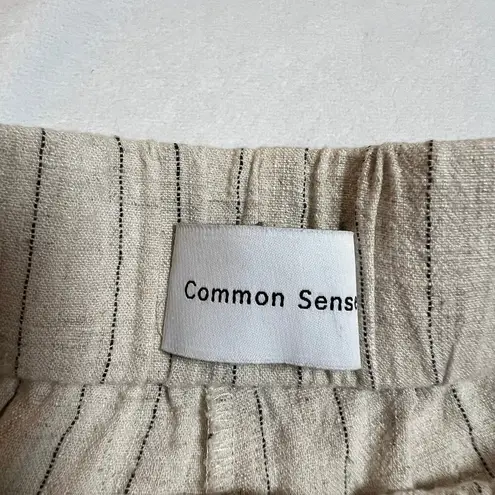 Common Sense Stripe Linen Blend Ankle Pants Size Medium Coastal Beach Neutral Tan