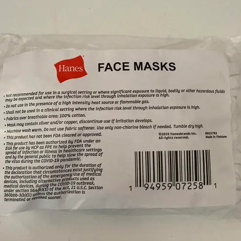 Hanes Pack of 4 White  Face Mask