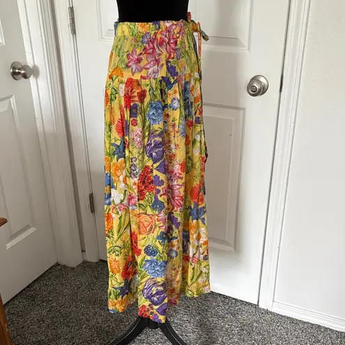 Royal Silk Vintage Floral Maxi Skirt Yellow Size undefined