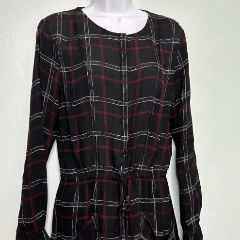 ALC Frank ALC Simona Plaid Long Sleeve Mini Shirt Silk Dress Black 4
