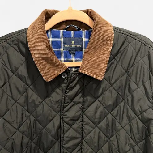 Brooks Brothers Navy Quilted Barn Jacket With Brown Corduroy Collar Large