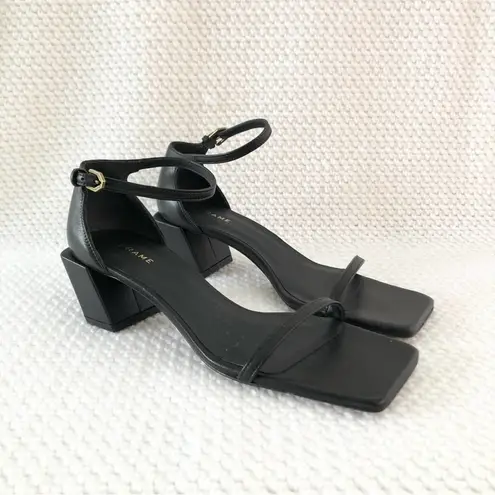 frame denim Frame Le Summit Black Leather Low Heel Ankle Strap Simple Sandal 37.5 NWOB