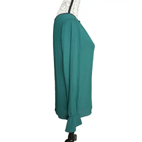 Primark New  Long Sleeve Chiffon Blouse Green w/ Black Trim Keyhole US 6 NWT - Image 2