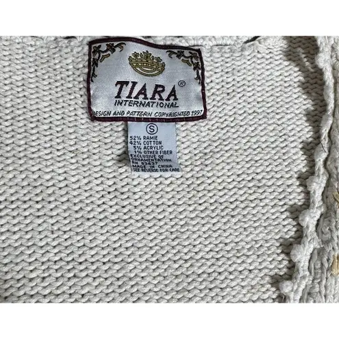 Tiara International VTG Women's 90s Tiara Ugly Christmas Sweater Beige Topiary Wreath Bells Sz S