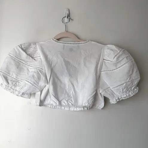 Vanessa Mooney Joelle White Puff Sleeve Cropped Blouse M NWT