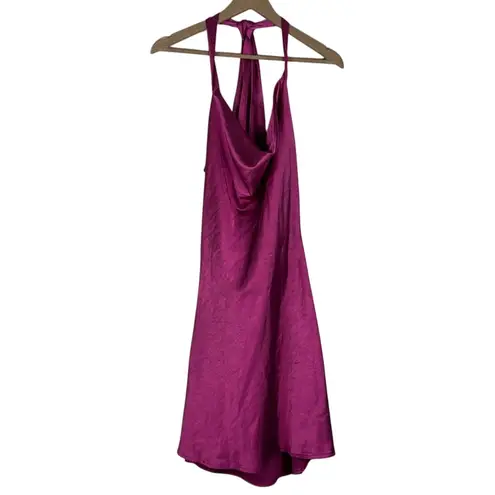 NWT Lena Mini Satin Slip Dress Womens L Purple Cowl Neck Halter Backless Size L