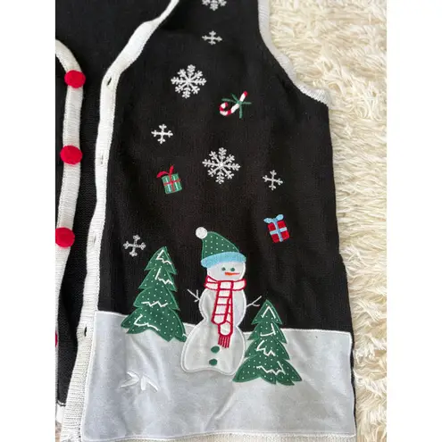Holiday Christmas Vest Womens XXL Snowman Gift Black Knit Ugly Party