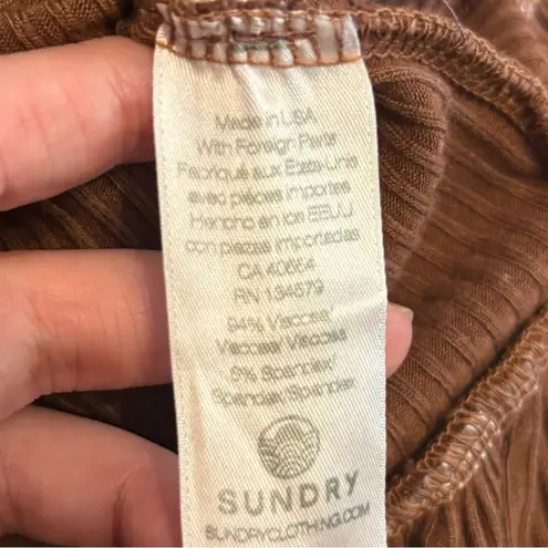 Sundry Brown Ruched Ruffle Dress Long Sleeve Size 2 Medium