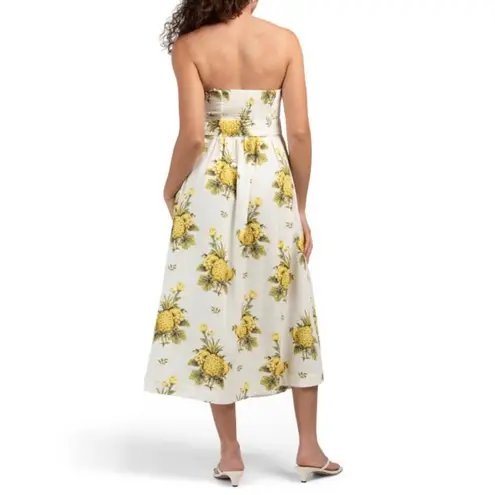 Tahari Pineapple Linen Blend Pineapple Strapless Midi Dress 8 NWT
