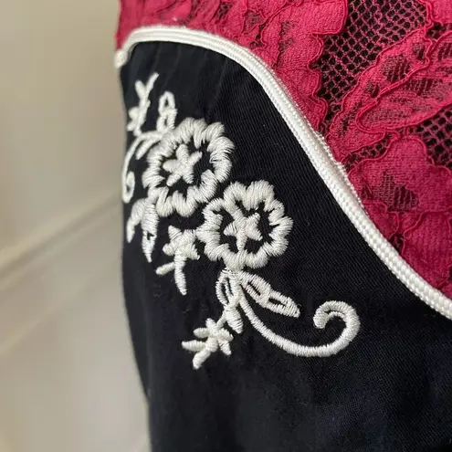 Shyanne Cold Shoulder Western Snap Front Cowgirl Shirt Black Red Lace Embroidere