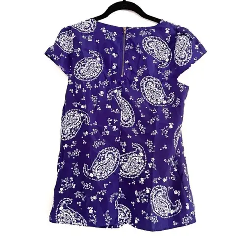 Sunny Girl Blouse M Paisley Floral Royal Blue White Cap Sleeve Lightweight Shirt Size M