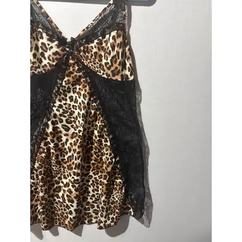 Womens Leopard Print Lace Trim Cami Slip Dress Nightie Lingerie XL Brown