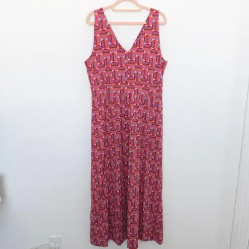 Garnet Hill Garnet Hill Womens Maxi Dress Size 14 Pink Orange Geo Surplice Boho Retro Chic
