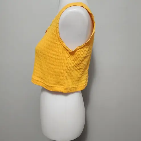 Vintage Romantic Expressions 90s Marigold Pointelle Cropped Tank Top Size Large Yellow