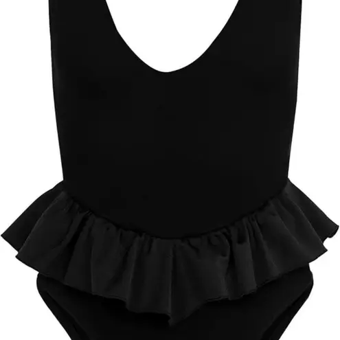 Cheeky One Piece Swimsuit Deep V Neck Tummy Control High Cut Bathing Suit, NEW Black