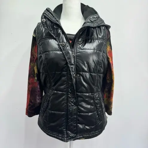 New York & Co. Shiny Black Hooded Quilted Puffer Vest Women’s Size Medium