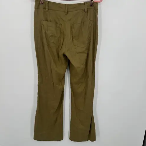 CAbi  Charlie Trouser Women 6 Green Linen Blend High Rise Flat Front Straight Leg