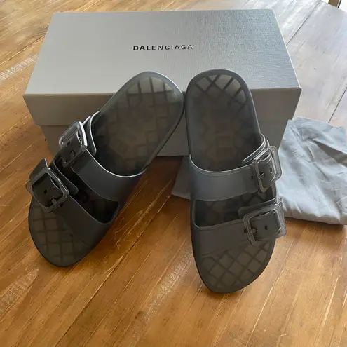 Balenciaga Mallorca Transparent Dual-buckle Slide Sandals In Black Sz 10 New