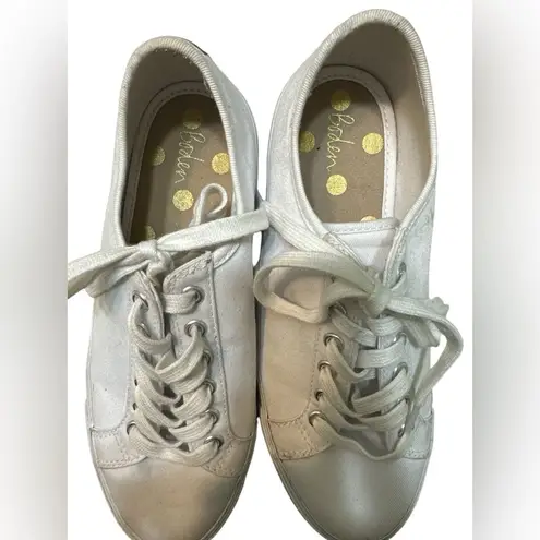 Boden Canvas Flatform Plimsolls with Rainbow Stripe White Size 7.5