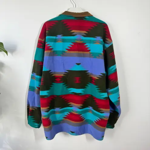 Little Big Horn Shirt Co. Sweater Women L Aztec Suede Collar USA Fleece Navajo Blue Size L