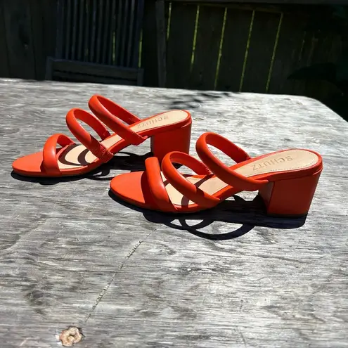 Schutz New Olly Mid Block Nappa Bright Orange Leather Sandal size 5.5