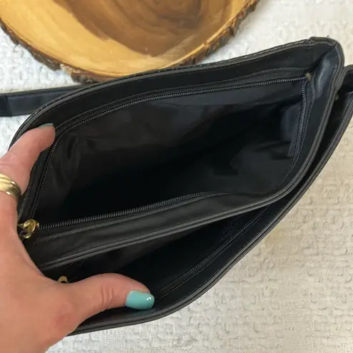 SAS Leather Bag Black Patent Leather Croc Pattern Trim Shoulder Purse Vintage