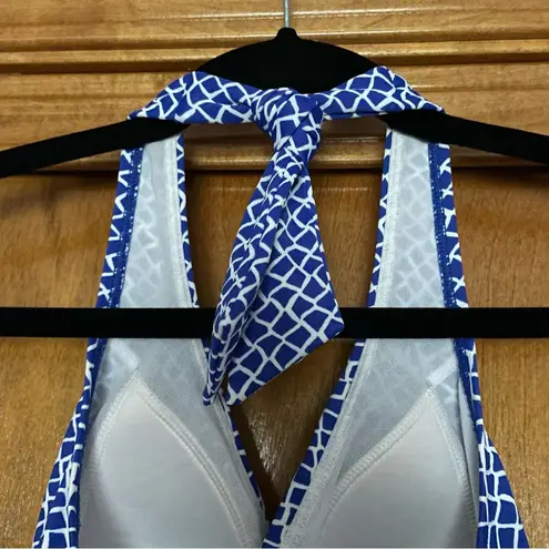 L.L.Bean  Blue White Patterned Halter Tankini Top Size 6