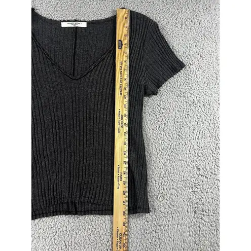 Project Social T Shirt Women Small Deep V Neck Short Sleeve Black Gray