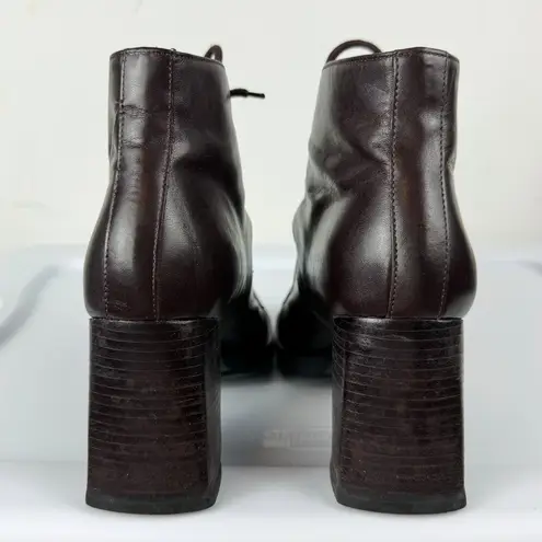 Vtg Y2K Chunky Heel Leather Square Toe Lace Up Ankle Boots Sz 7.5 Brown Wine