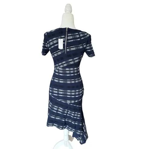 Milly Directional Plaid Knit Bodycon Hi-Low Dress Women's Size XS/S Side Flounce