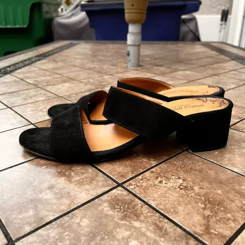 Sophia Milano 9 Black Suede Block Heel Leather Women's Sandals Made In Italy Italian Summer Shoes
