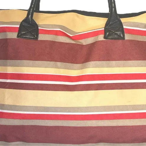 None Striped Weekender Tote Bag oversized yellow red white stripes